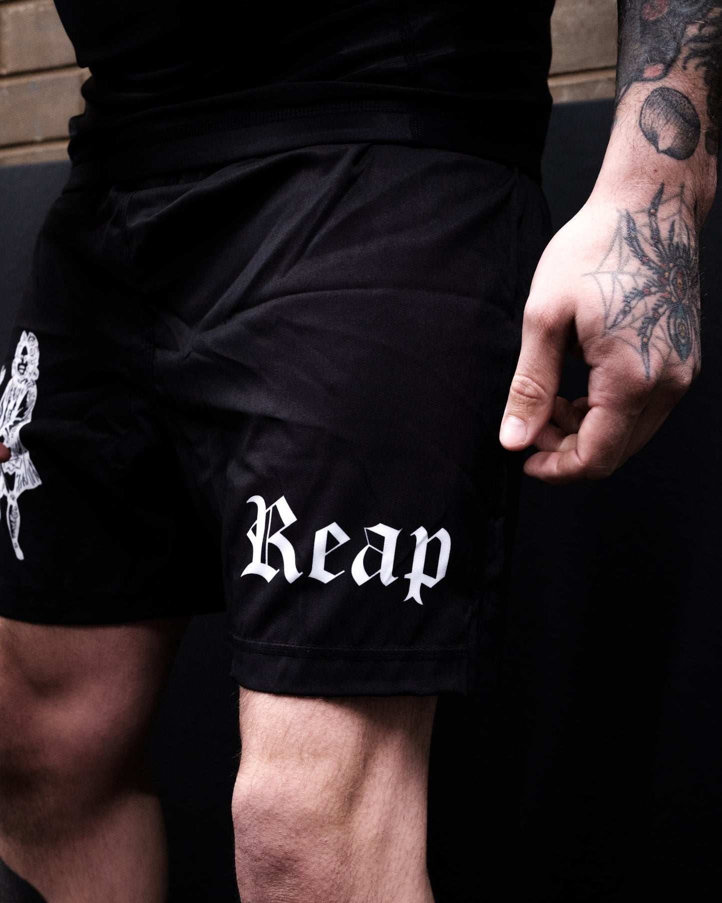 Meeting with the Devil Jiu Jitsu shorts by Reap Jiu Jitsu, premium grappling shorts for martial arts, BJJ, and combat sports training. Bold, unique design combining performance, durability, and style for Jiu Jitsu enthusiasts.