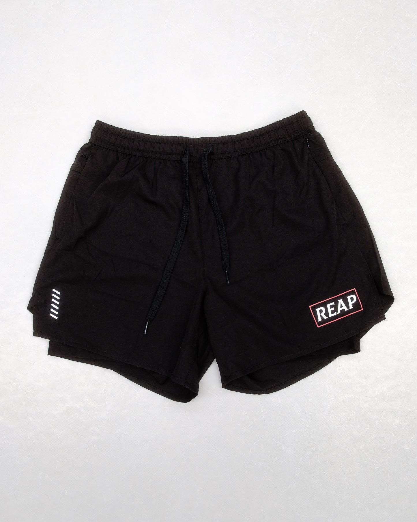 black reap gym shorts with zip pockets
