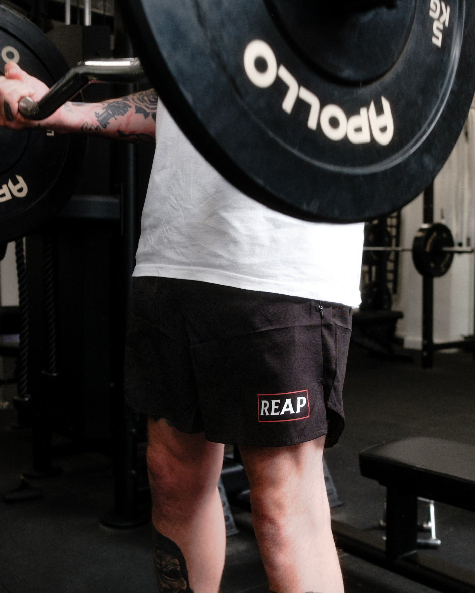 black reap gym shorts with zip pockets