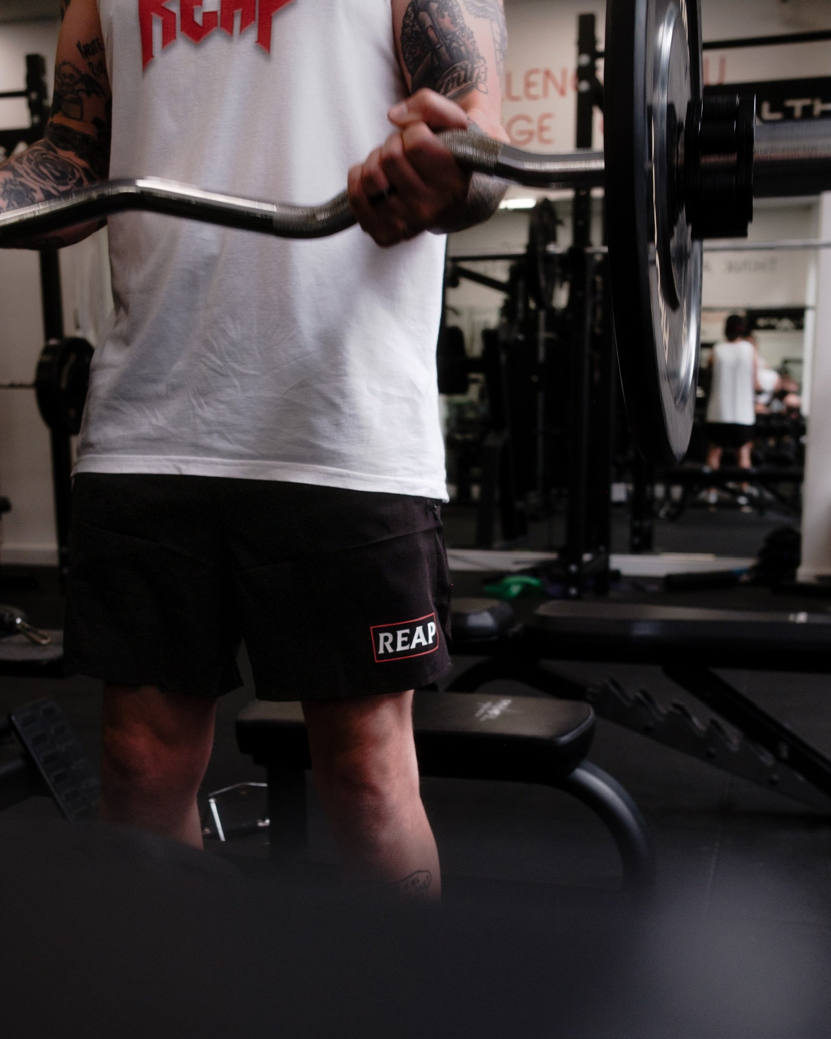 black reap gym shorts with zip pockets