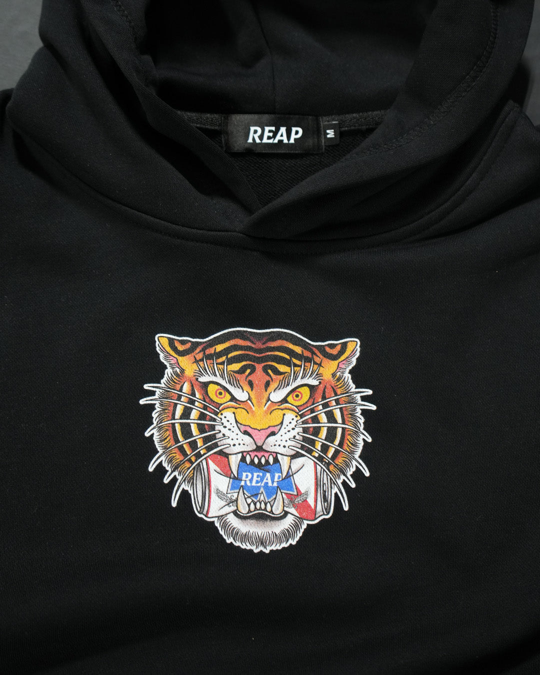 Black Tiger Training Hoody, heavyweight black BJJ hoodie with centre Reap tiger emblem