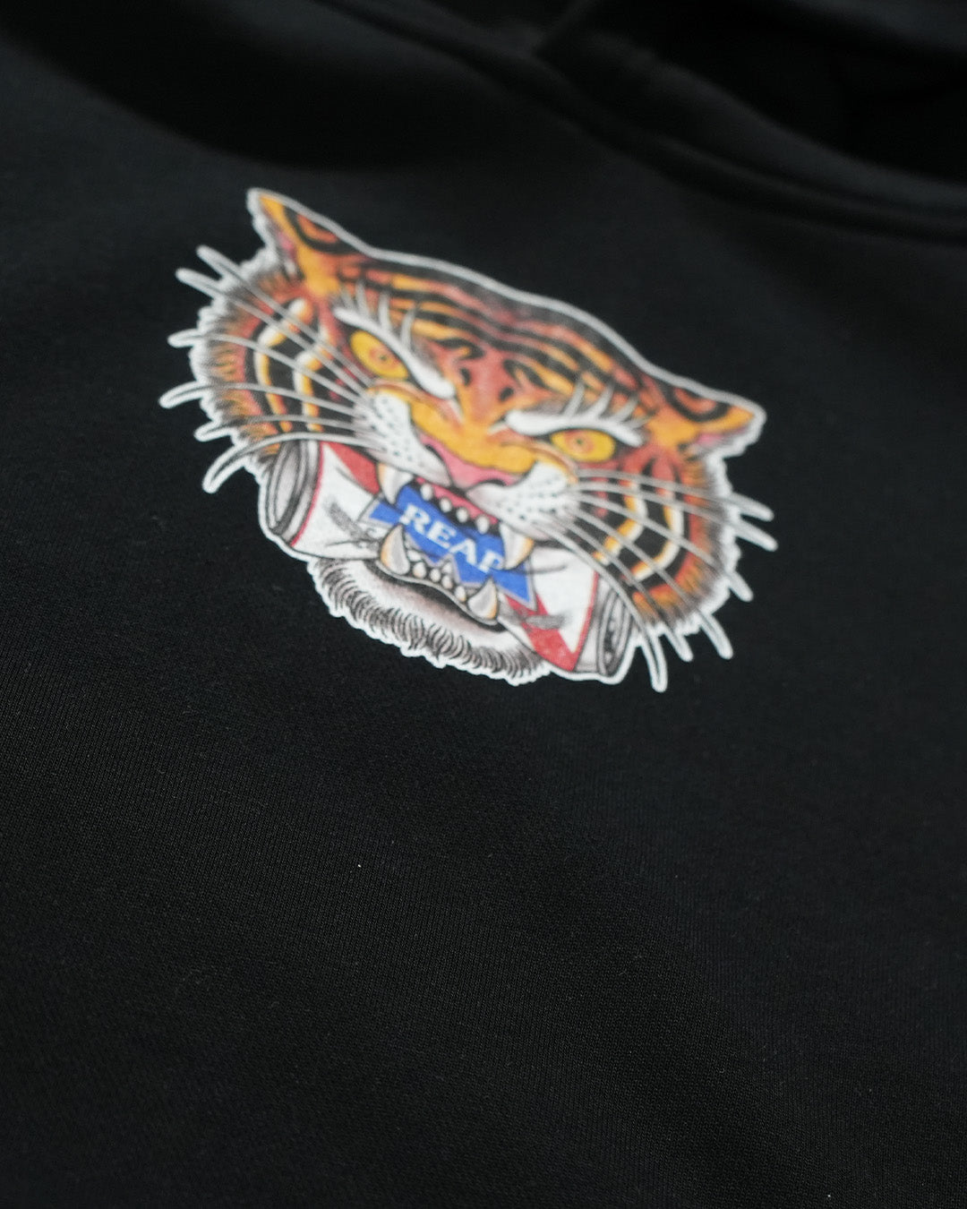 Black Tiger Training Hoody by Reap Jiu Jitsu, heavyweight black pullover, view 2